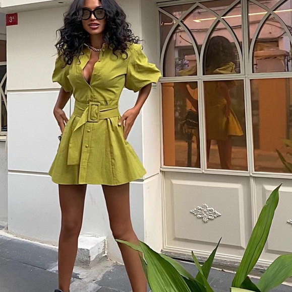 ZARA | Voluminous Sleeve Belted Dress Pistachio - Picture 8 of 16